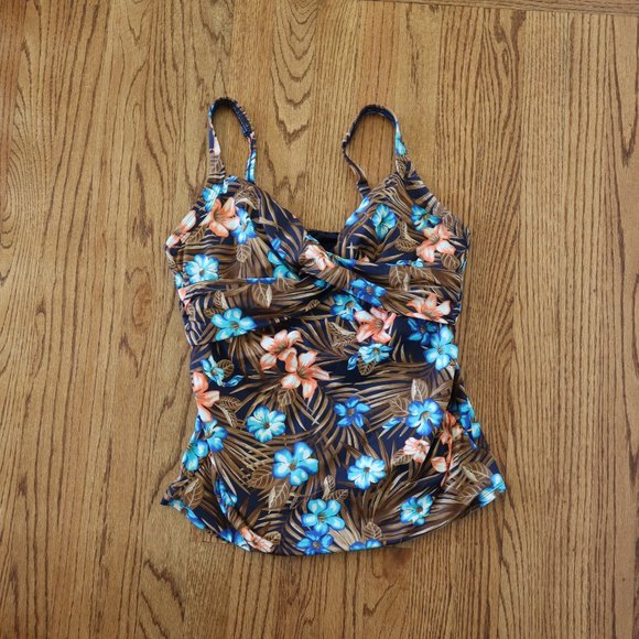 Lands' End Floral Swim Top - Blue and Brown - Picture 1 of 10